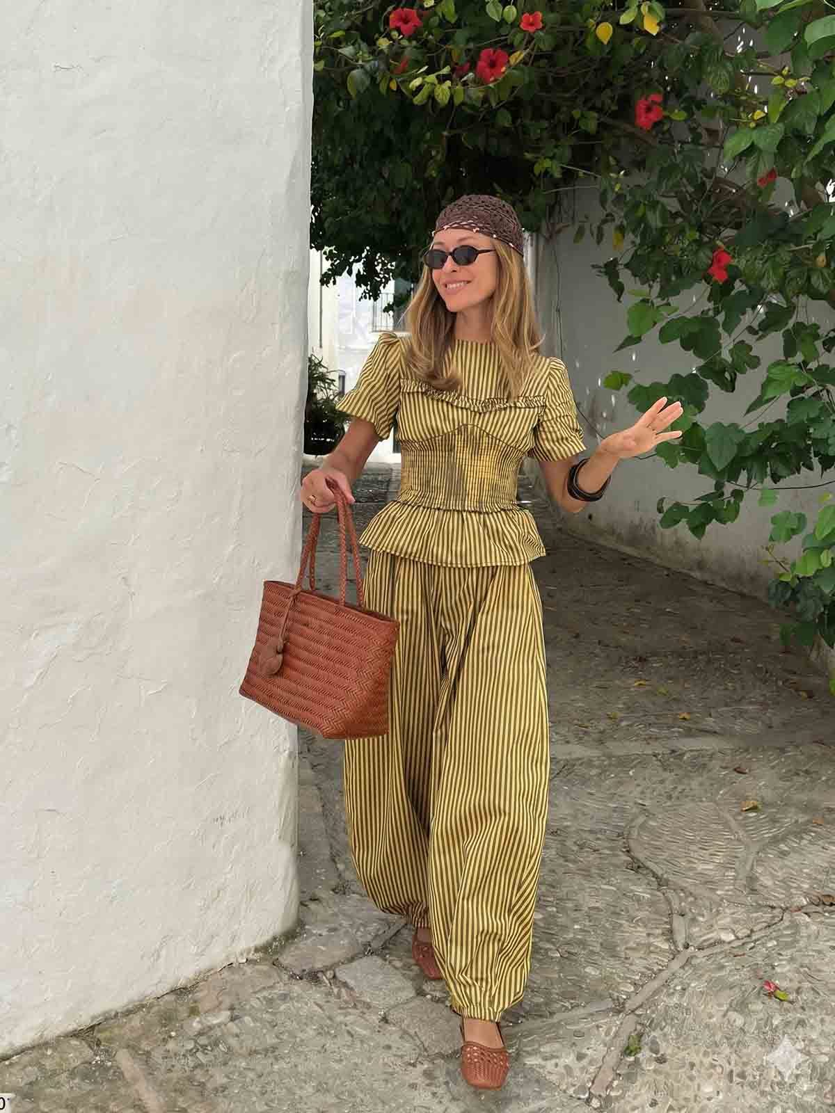 Striped Ruffle Top Wide Leg Set