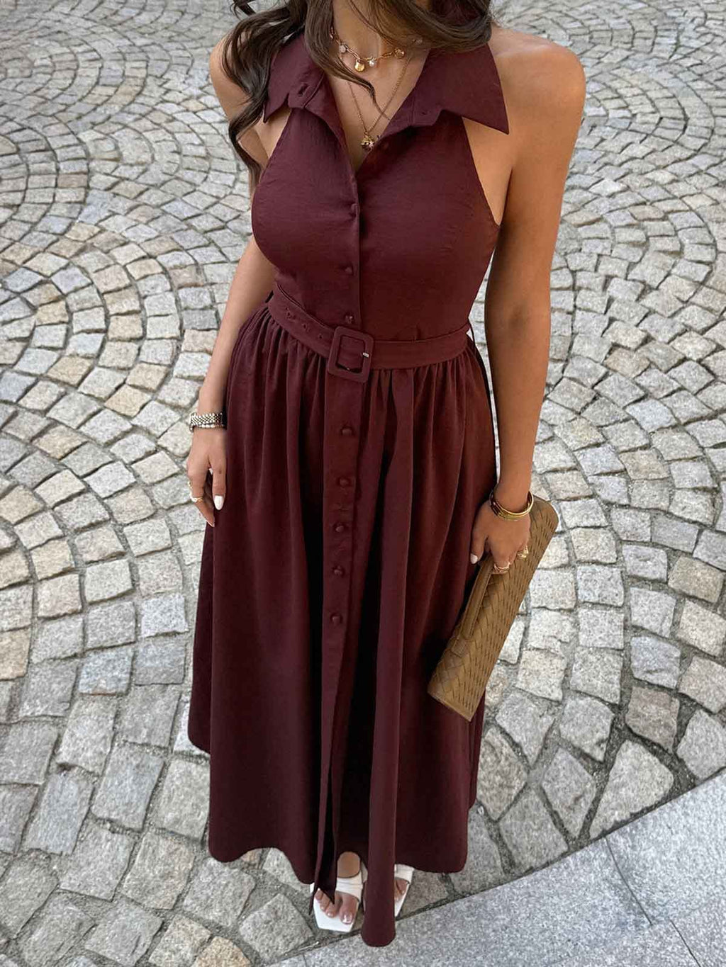 Vintage Line Collared Waist Dress