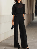 Black Chiffon Top And Wide Leg Pants Three Piece Set