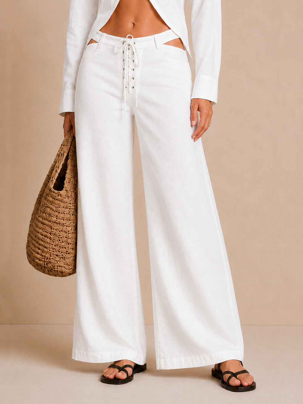 Cut Out Shirt & Wide Leg Pants Set