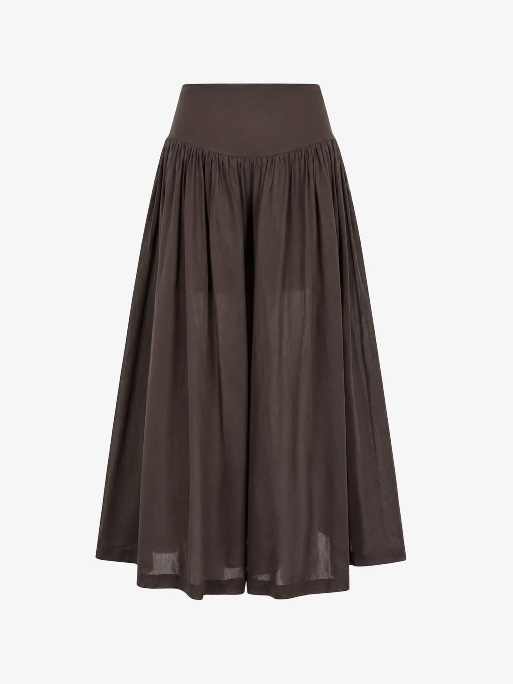Button-Trim Gathered Midi Skirt