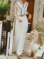 Contrast-Trim Sailor Collar Knit Cardigan