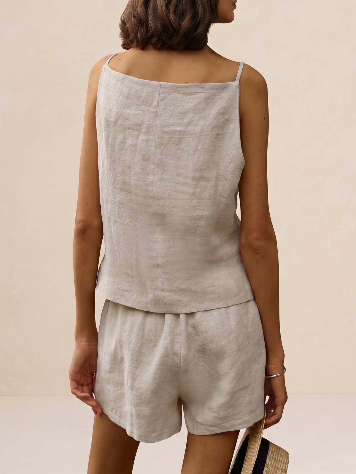 Button-Front Linen Sleeveless Vest