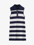 Striped Zip-Up Jacket – Cotton Ribbed Knit Relaxed Fit Casual Sweater Jacket