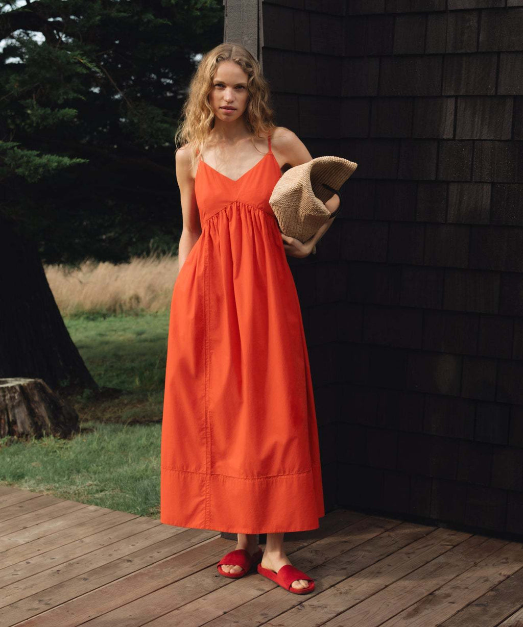 Cotton Linen V-Neck Maxi Dress for Women - Lightweight Summer Dress with Spaghetti Straps and Side Pockets