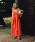 Cotton Linen V-Neck Maxi Dress for Women - Lightweight Summer Dress with Spaghetti Straps and Side Pockets