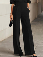 Schwarzes Chiffon-Top und weit geschnittene Hose Dreiteiliges Set