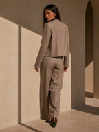 Pearl Trim Wool Blend Jacket Trousers Set