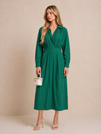 V-neck Shirt Dress With A Fitted Waist And Side Pockets