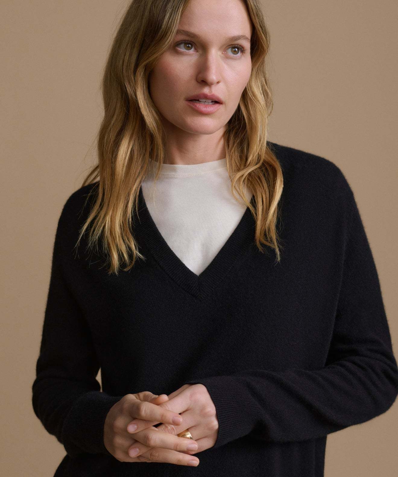 Soft Knit V-Neck Sweater with Relaxed Fit and Wide Leg Trousers Set