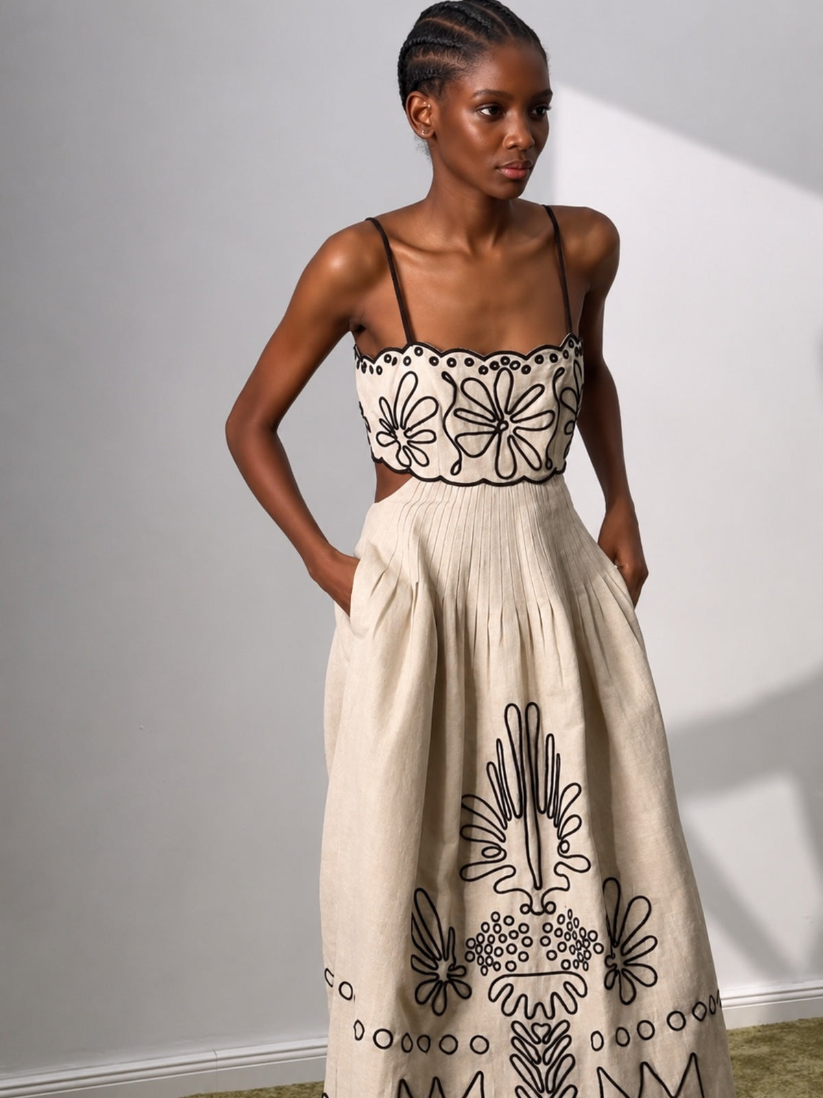 Embroidered Floral Blend Camisole Midi Dress