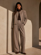 Pearl Trim Wool Blend Jacket Trousers Set