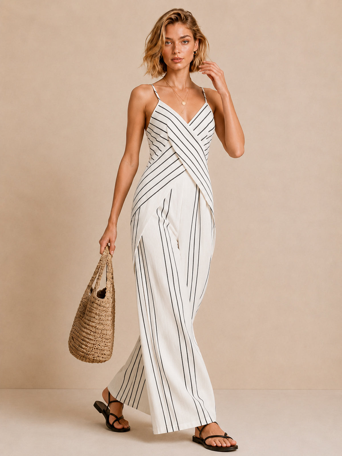 Striped Cross Front Two-Piece Set
