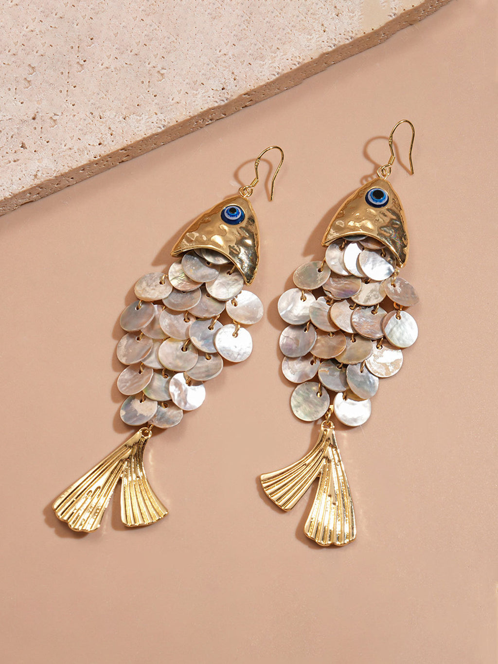 Fish-shaped Shell Tassel Earrings