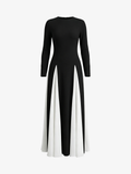 Color Block Long Sleeve Crewneck Maxi Dress
