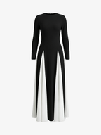 Color Block Long Sleeve Crewneck Maxi Dress