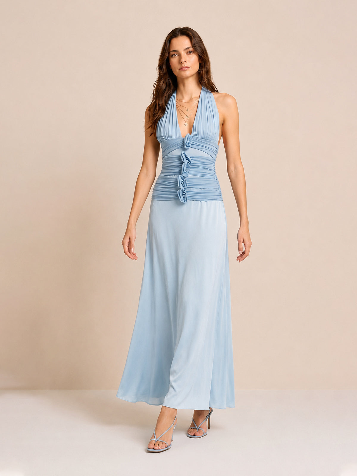 3D Floral Halter Maxi Dress