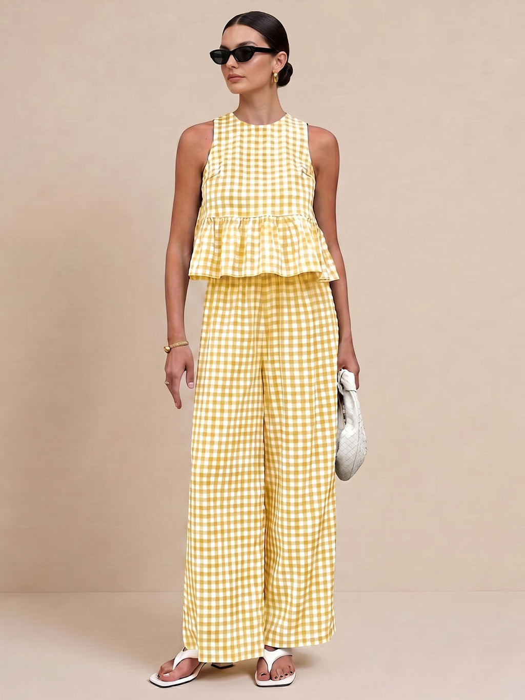 Gingham Ruffle Hem Tank Top