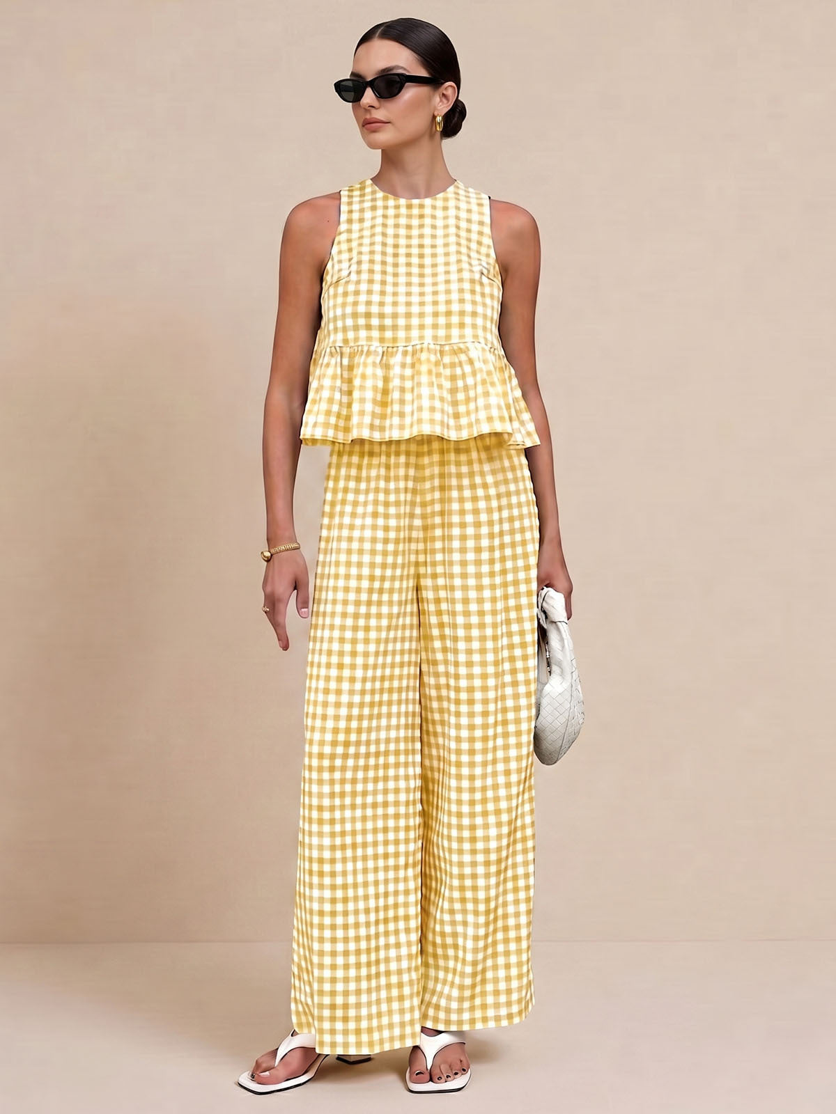 Gingham Ruffle Hem Tank Top