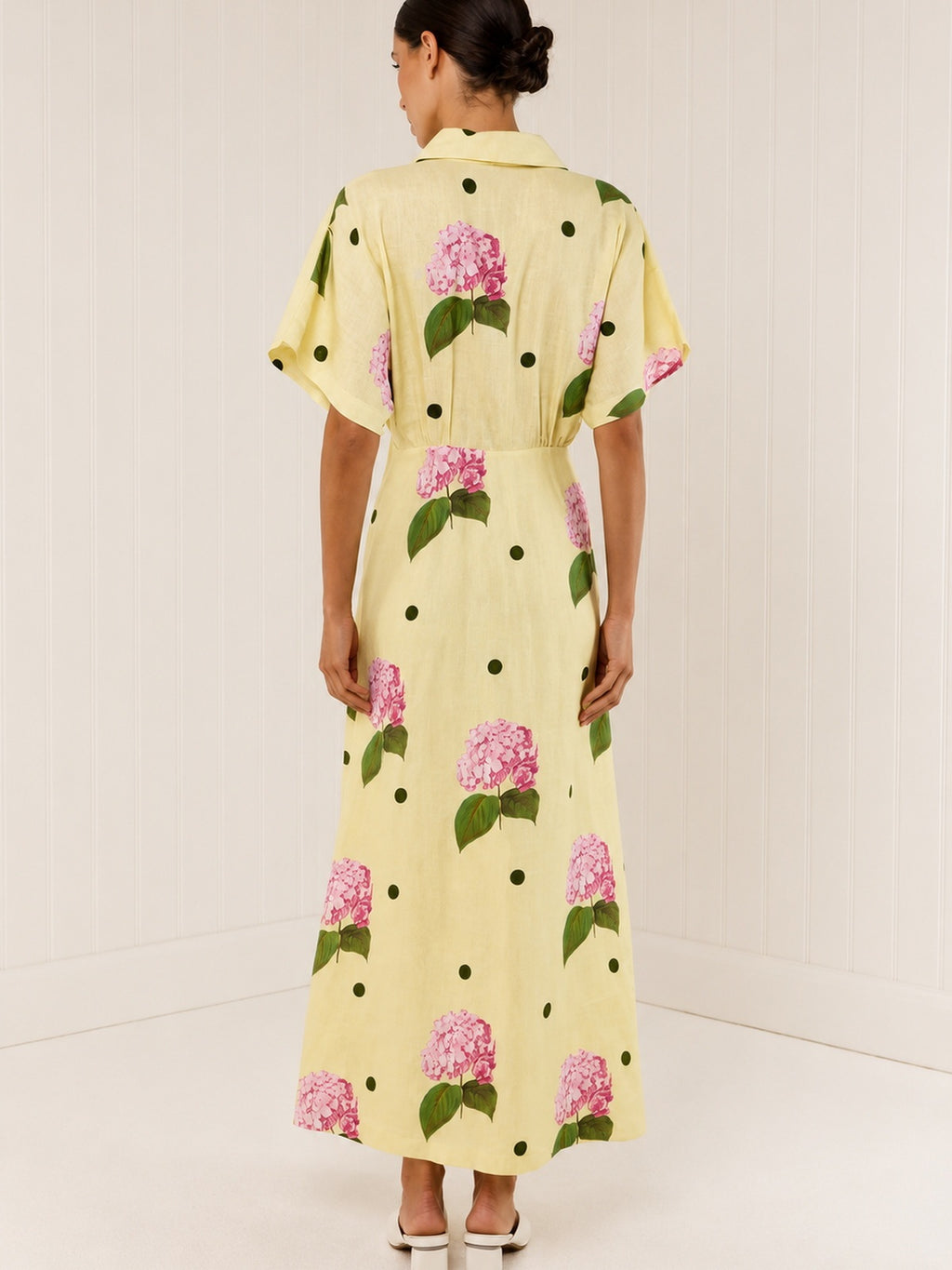 Floral V Neck Linen Midi Dress