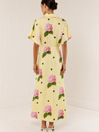 Floral V Neck Linen Midi Dress