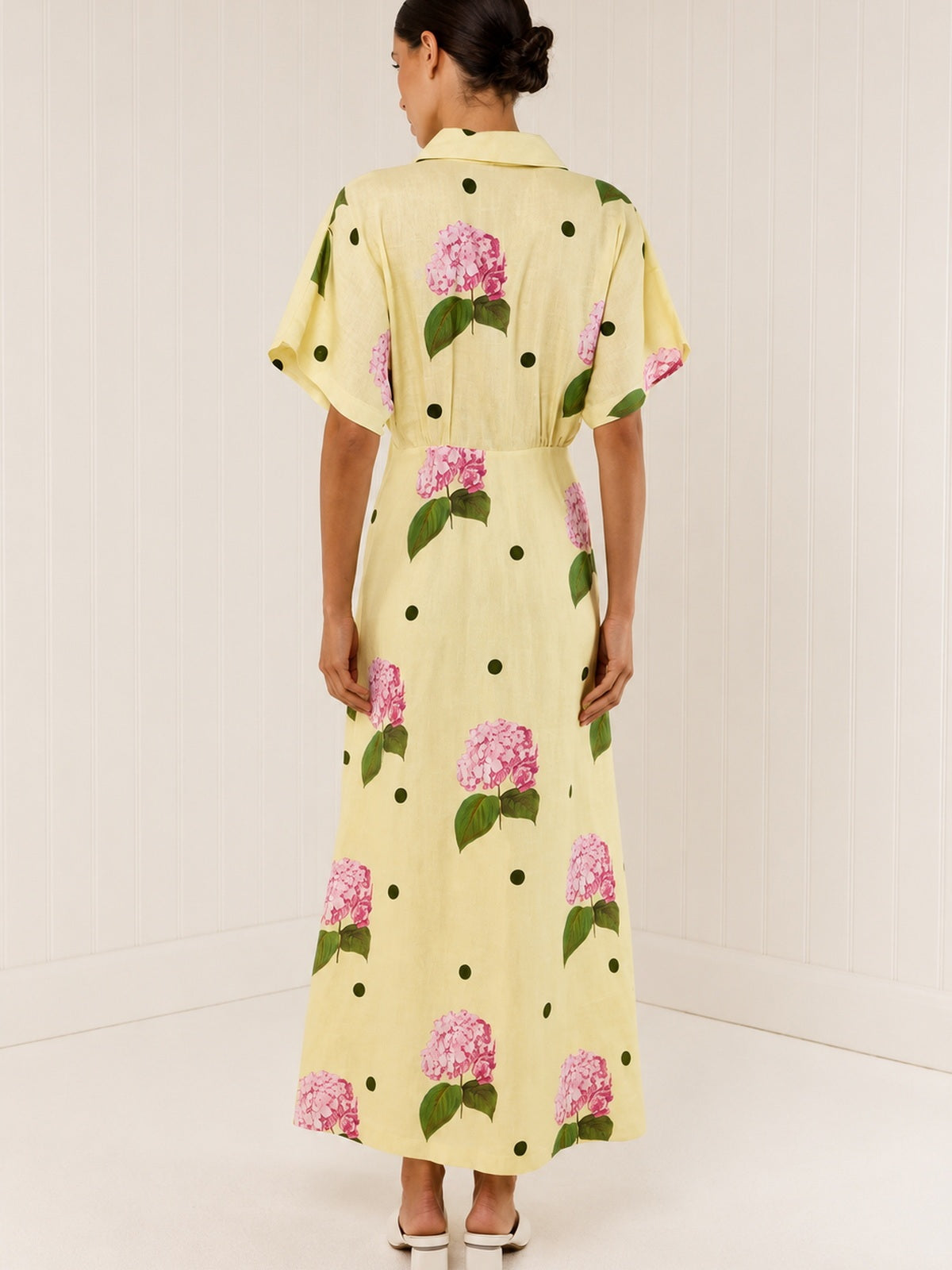 Floral V Neck Linen Midi Dress