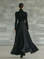 Set aus Satin-Maxirock mit Bow Belt und Rollkragen-Top
