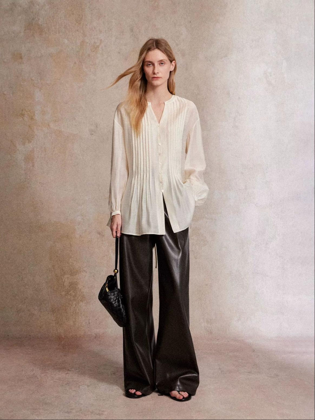 Pintuck Front Lyocell Blouse
