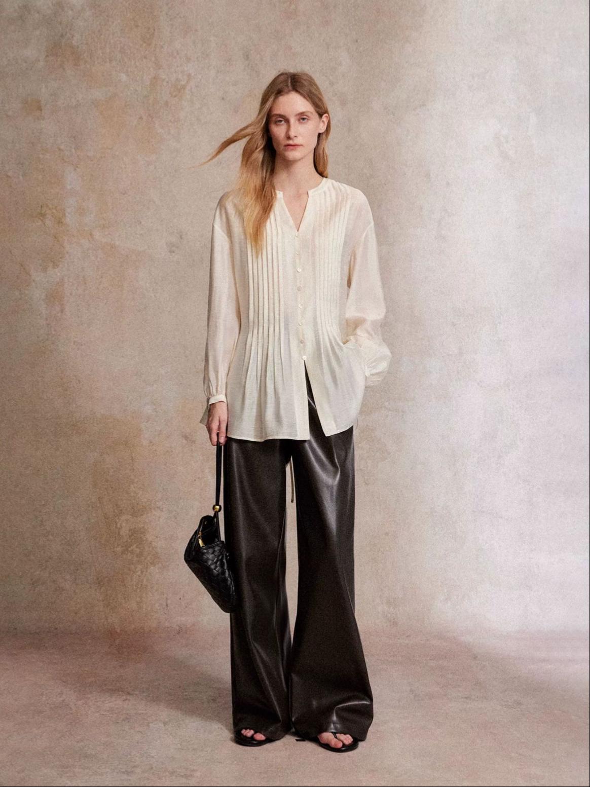 Pintuck Front Lyocell Blouse