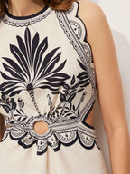 Floral Cut Out Waist Midi Dress