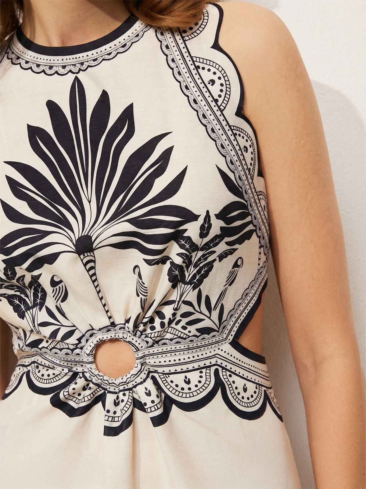 Floral Cut Out Waist Midi Dress
