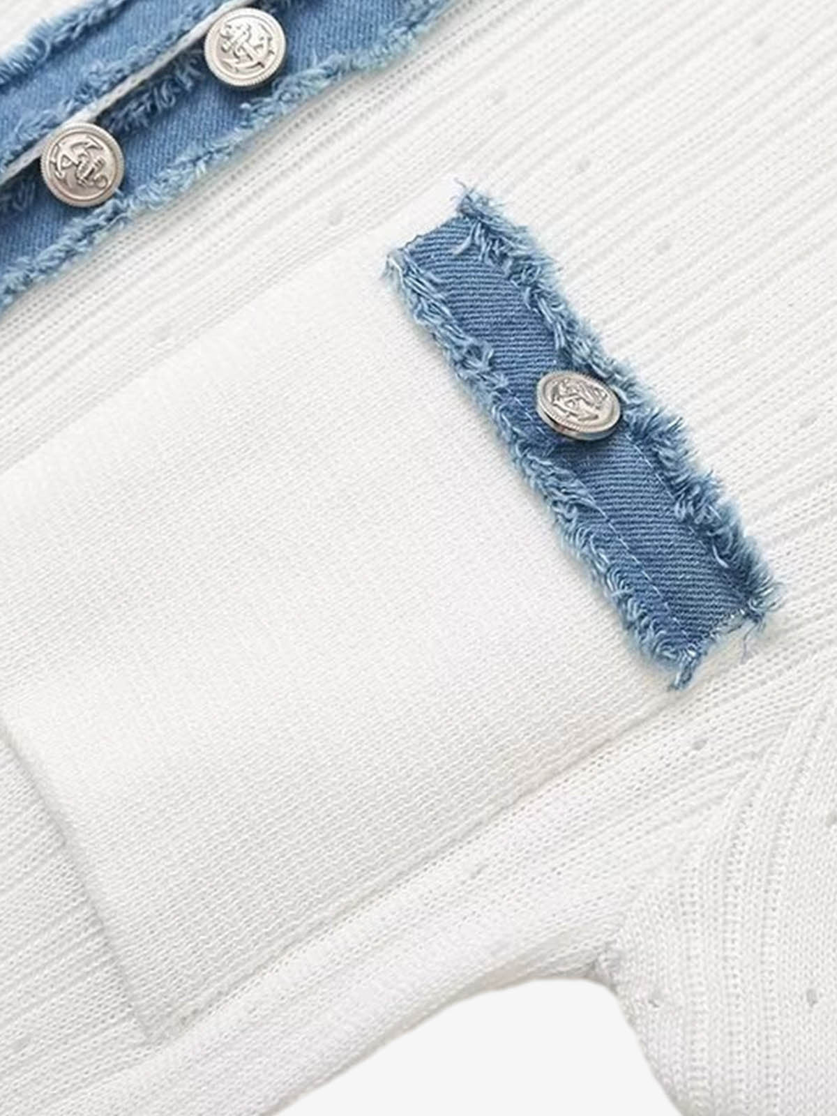 Ribbed Knit Denim Trim Midi Dress