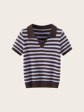 Striped Knit Polo Top