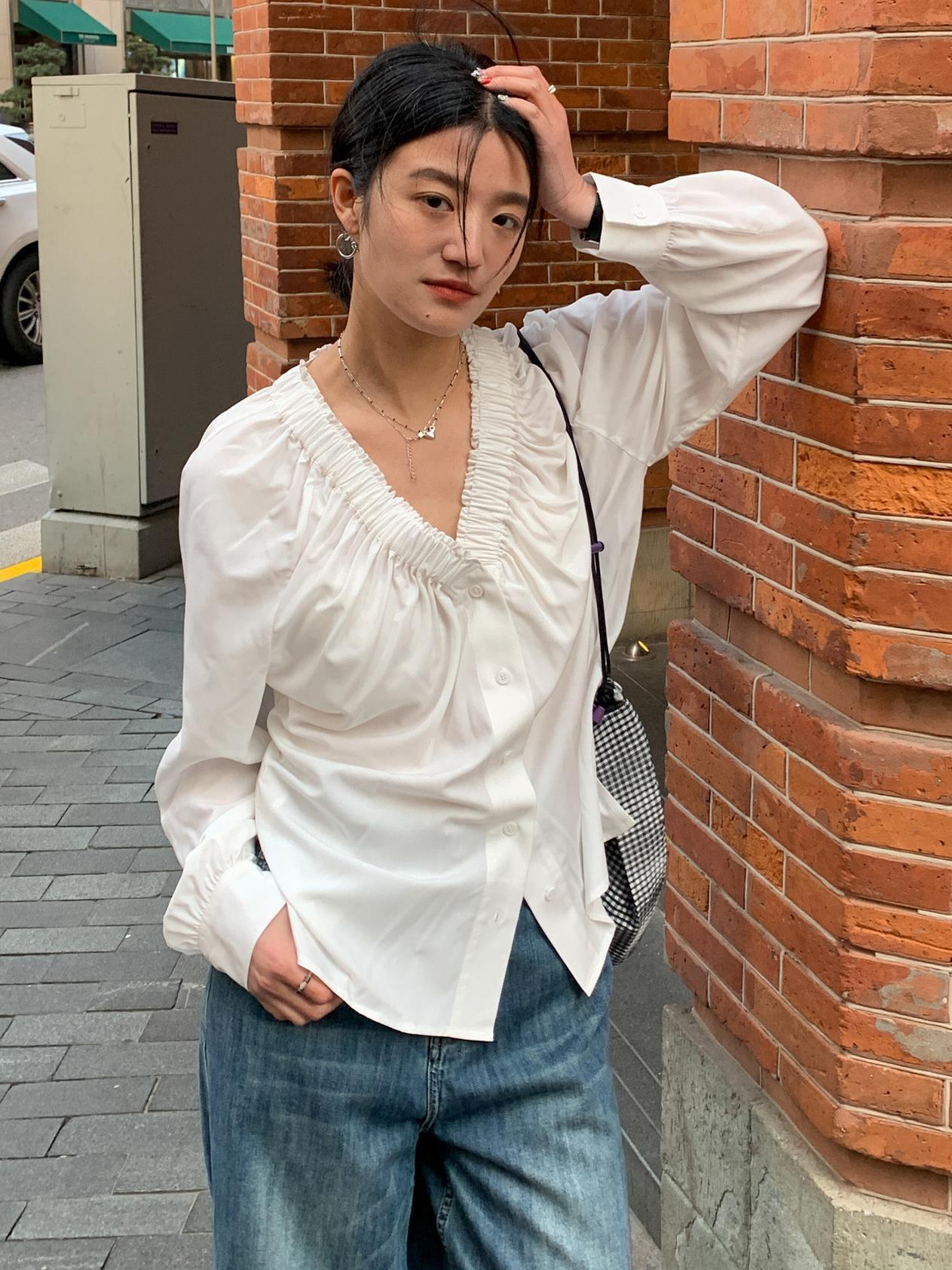 Ruched V-Neck Blouse