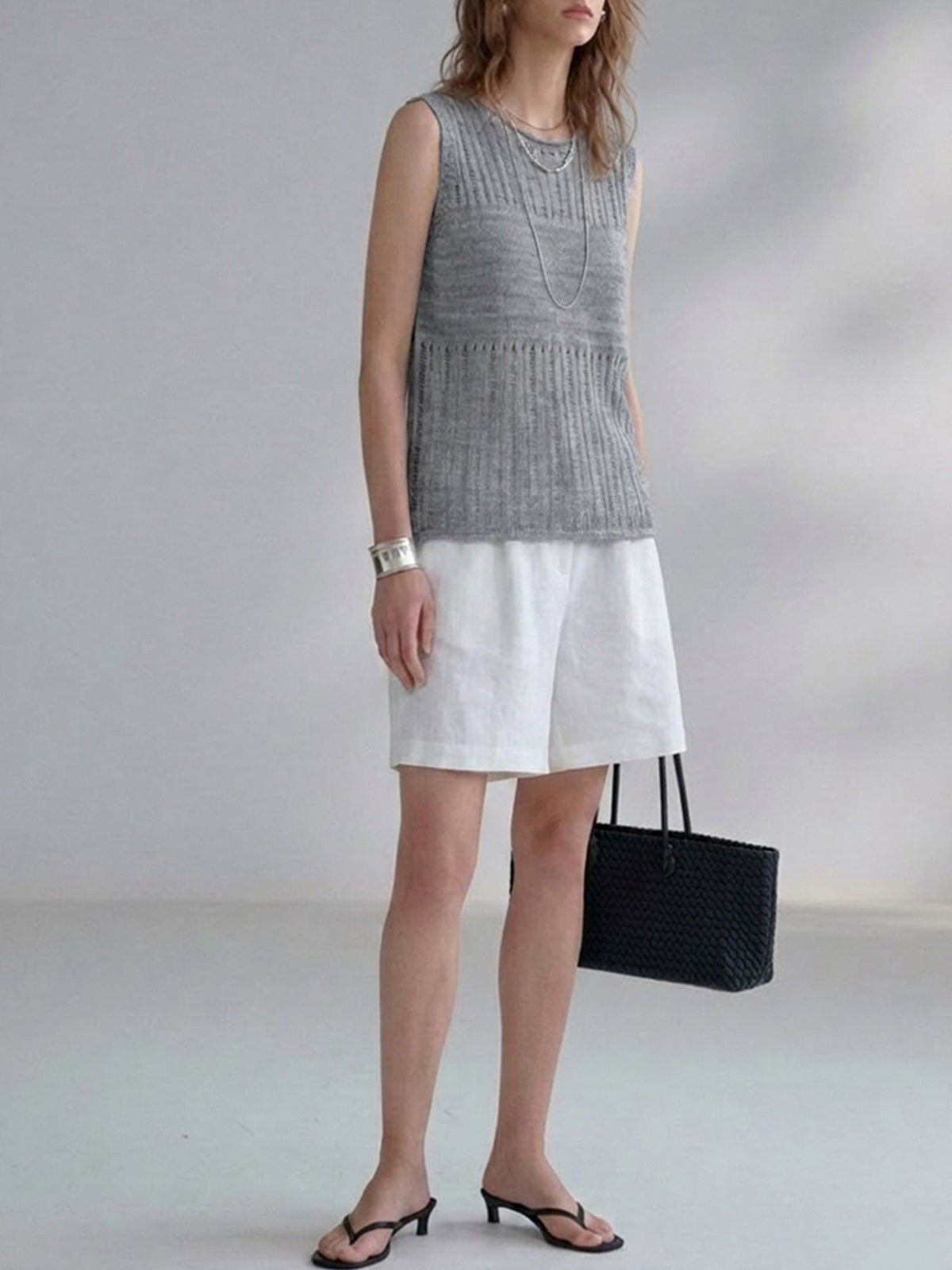 Pointelle Linen-Blend Lyocell Knit Tank