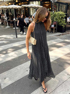 Polka Dot Chiffon Halter Neck Maxi Dress