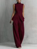 High-Neck Sleeveless Vest & Wide-Leg Pants Set