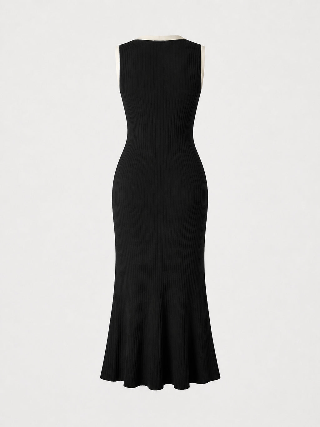 Ribbed Contrast Trim Button Midi Dress