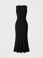 Ribbed Contrast Trim Button Midi Dress