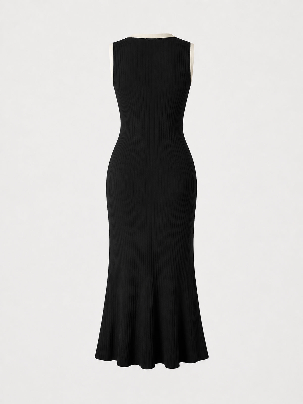 Ribbed Contrast Trim Button Midi Dress