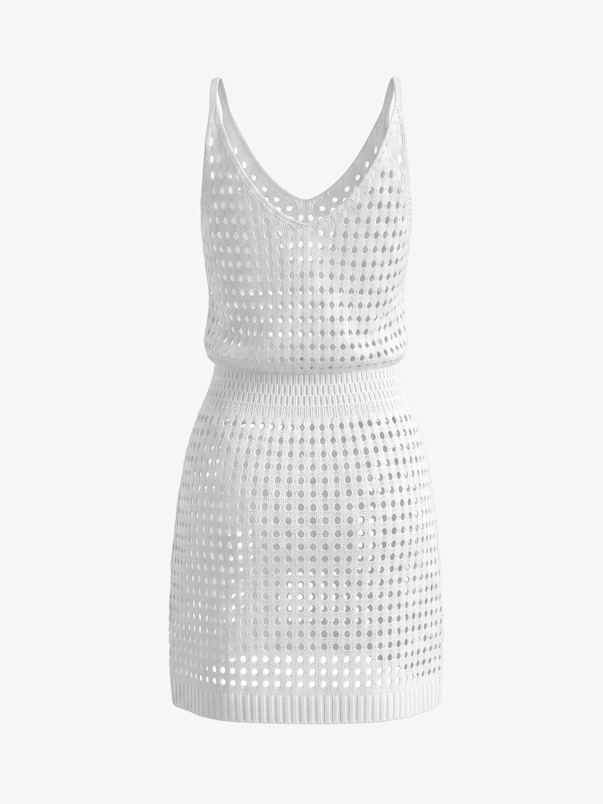 White Crochet Knit Two Piece Set