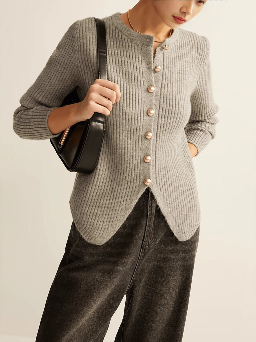 Gold Button Ribbed Cardigan