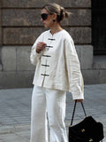 Linen Mandarin Collar Knot Button Jacket