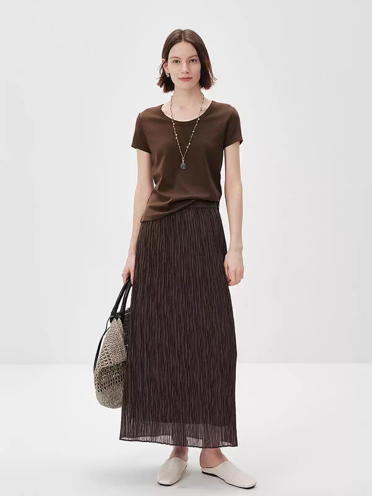 Pleated A-Line Midi Skirt