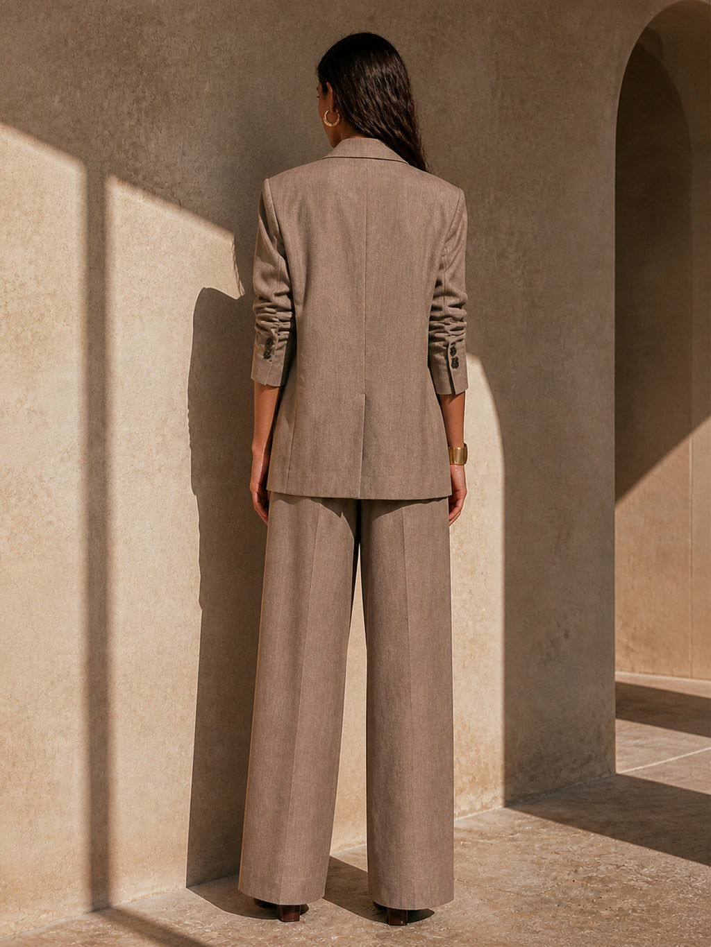 Double-Breasted Blazer Wide-Leg Trousers Set