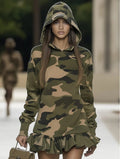 Cotton Camouflage Hoodie Dress