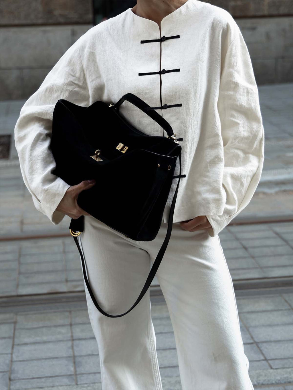 Linen Mandarin Collar Knot Button Jacket