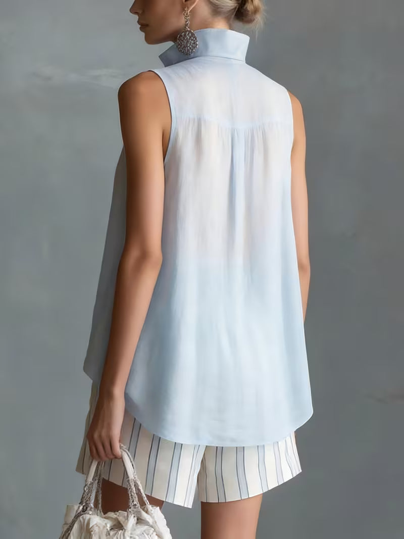 Lightweight Linen Sleeveless Button-Up Top
