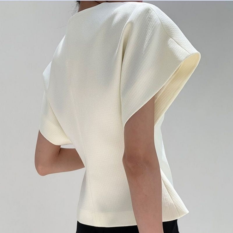 Asymmetric V-Neck Short Sleeve Blouse