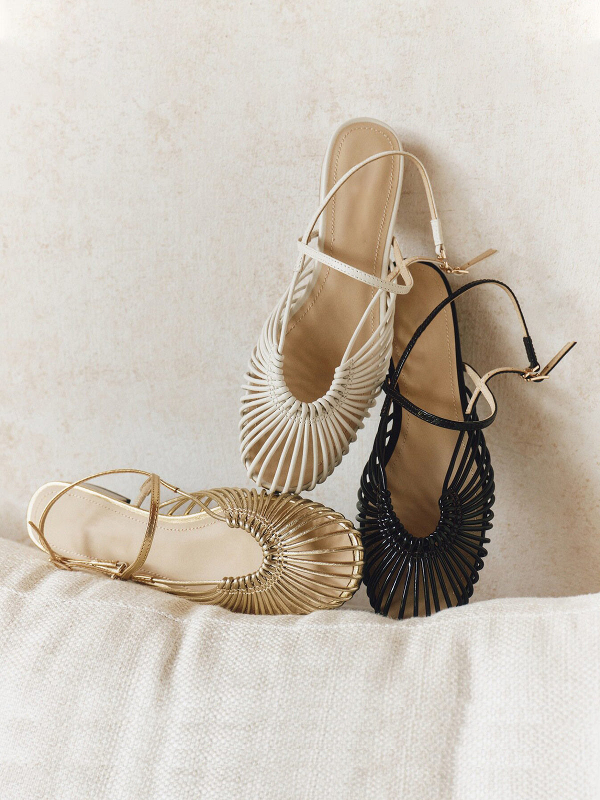 Strappy Patent Leather Flat Sandals – Woven Toe Detail